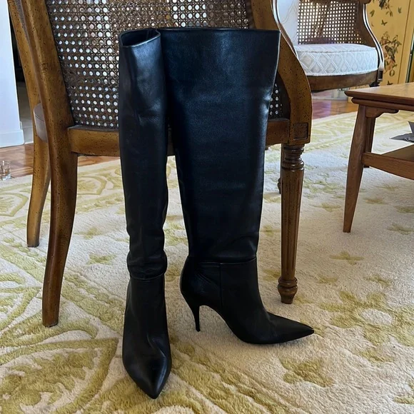 Zara Shoes Zara Black Leather Over The Knee Stiletto Boots Sz 75 Euc Poshmark